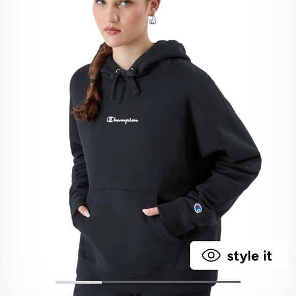 Champion Powerblend Black Hoodie, Foil Script NWT Size L - Picture 4 of 5